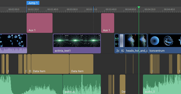 Timeline interface screenshot, showcasing Screenberry's capabilities for elements synchronization and advanced show control