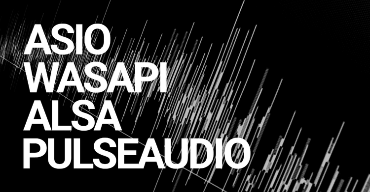 Abstract background with WASAPI, ALSA, PULSEAUDIO audio interface names, showcasing Screenberry's compatibility with multiple audio platforms