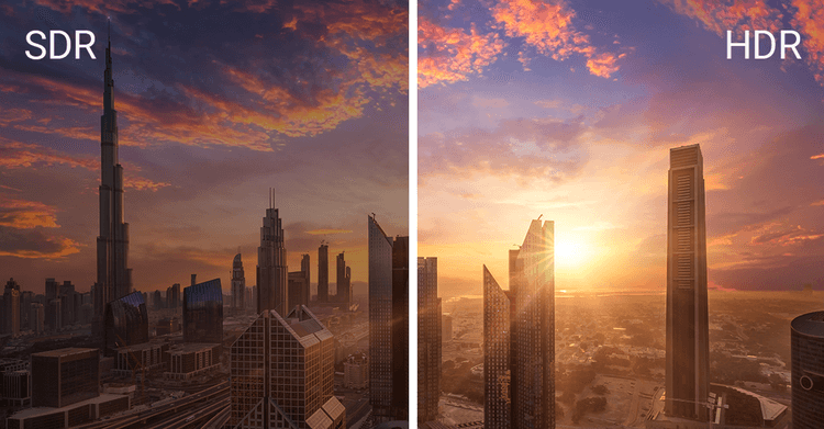 Comparison of SDR versus HDR color depth, illustrating Screenberry's HDR video playback quality