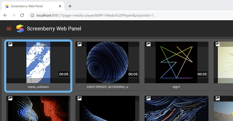 Screenberry web-based control panel interface, showcasing remote system control via tablets or phones