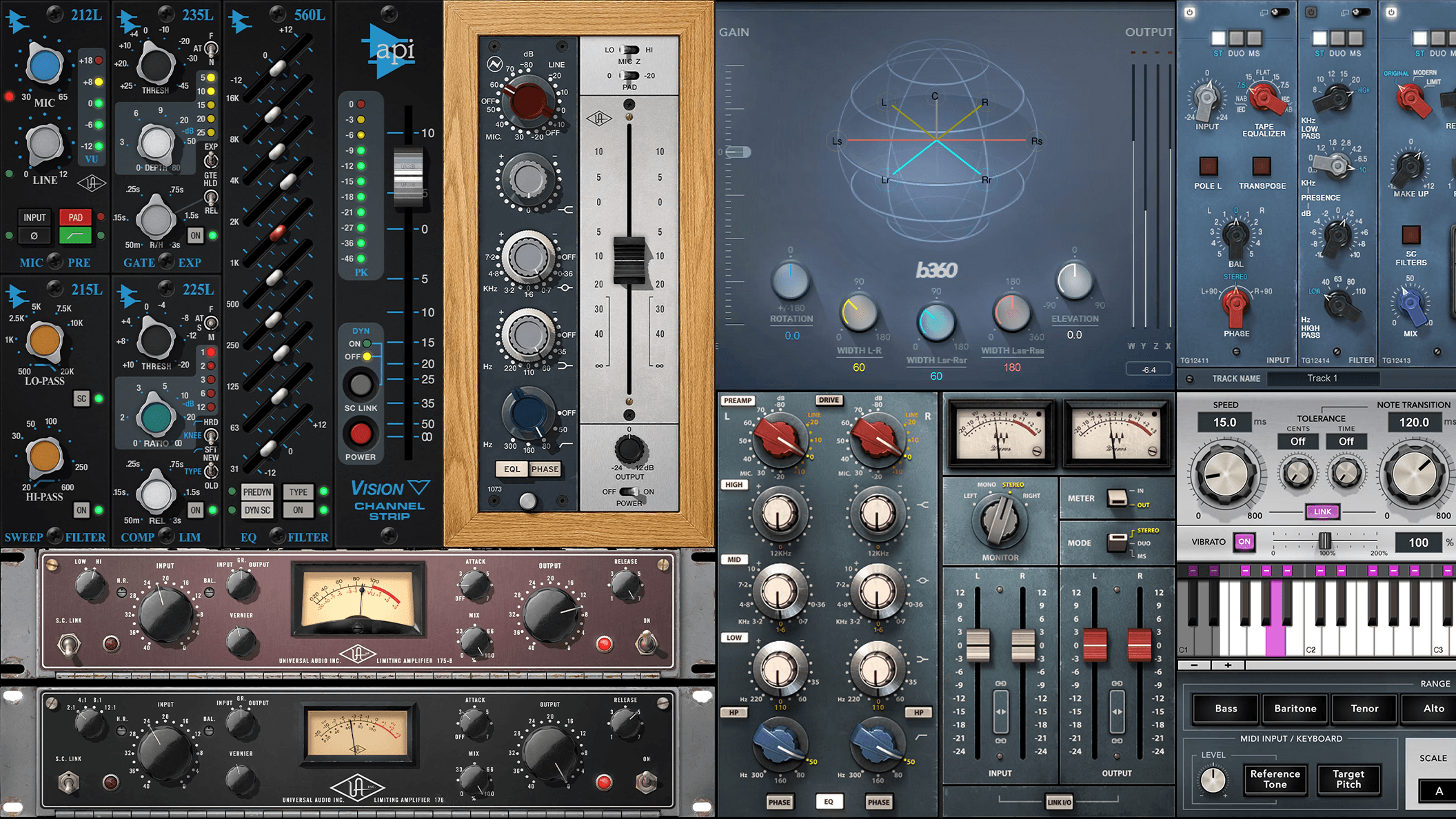 Collage of diverse audio control devices, highlighting Screenberry's advanced audio capabilities