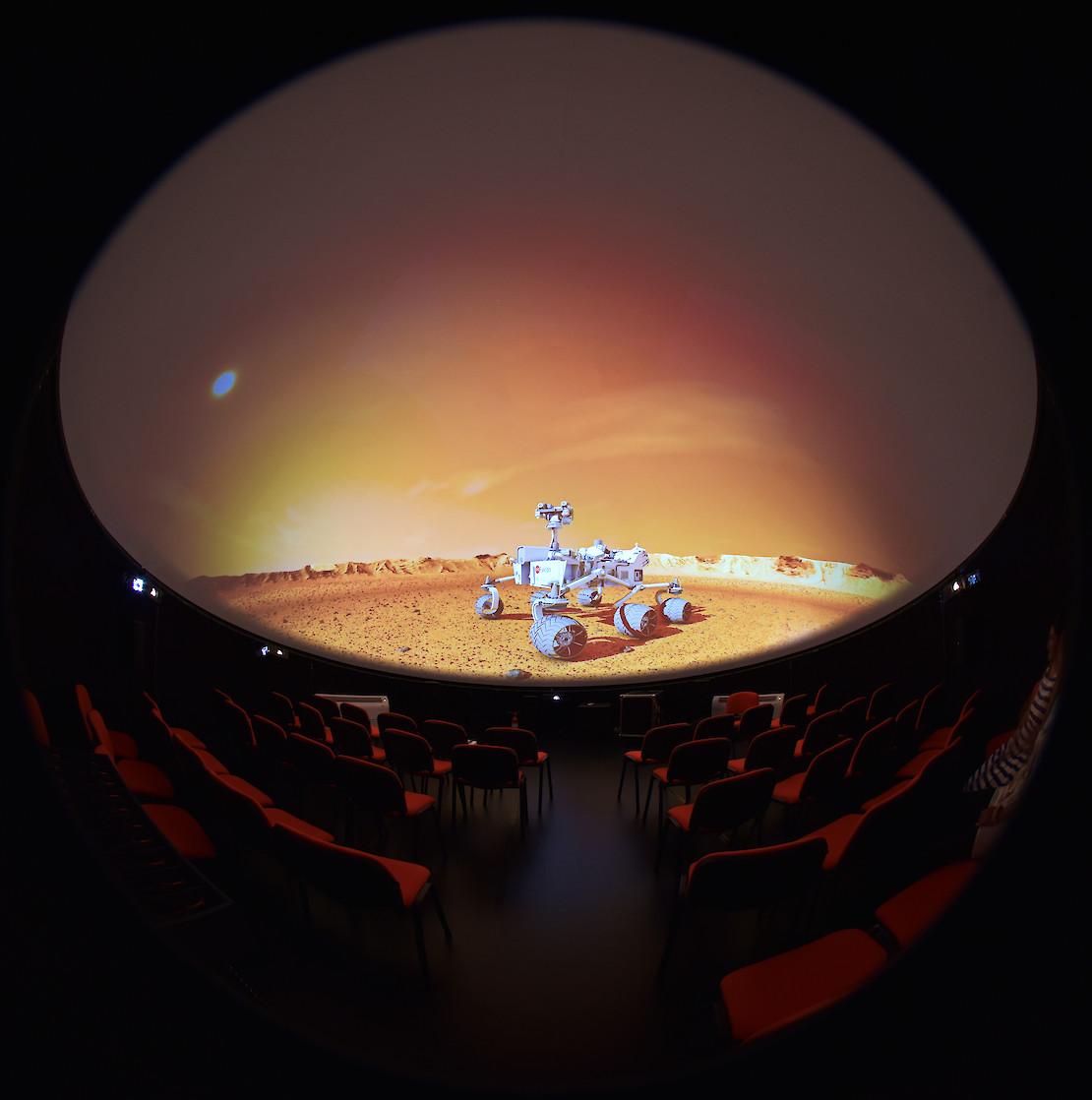 Mars rover displayed on the dome screen of a Screenberry-driven fulldome theater in Castellana Grotte, Italy