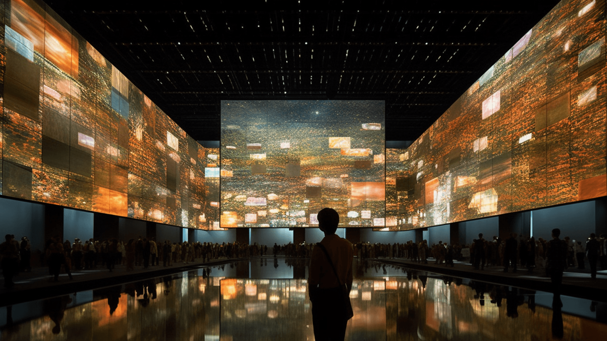 A man looking at immersive, large-scale projections, highlighting Screenberry's exceptional high-resolution output