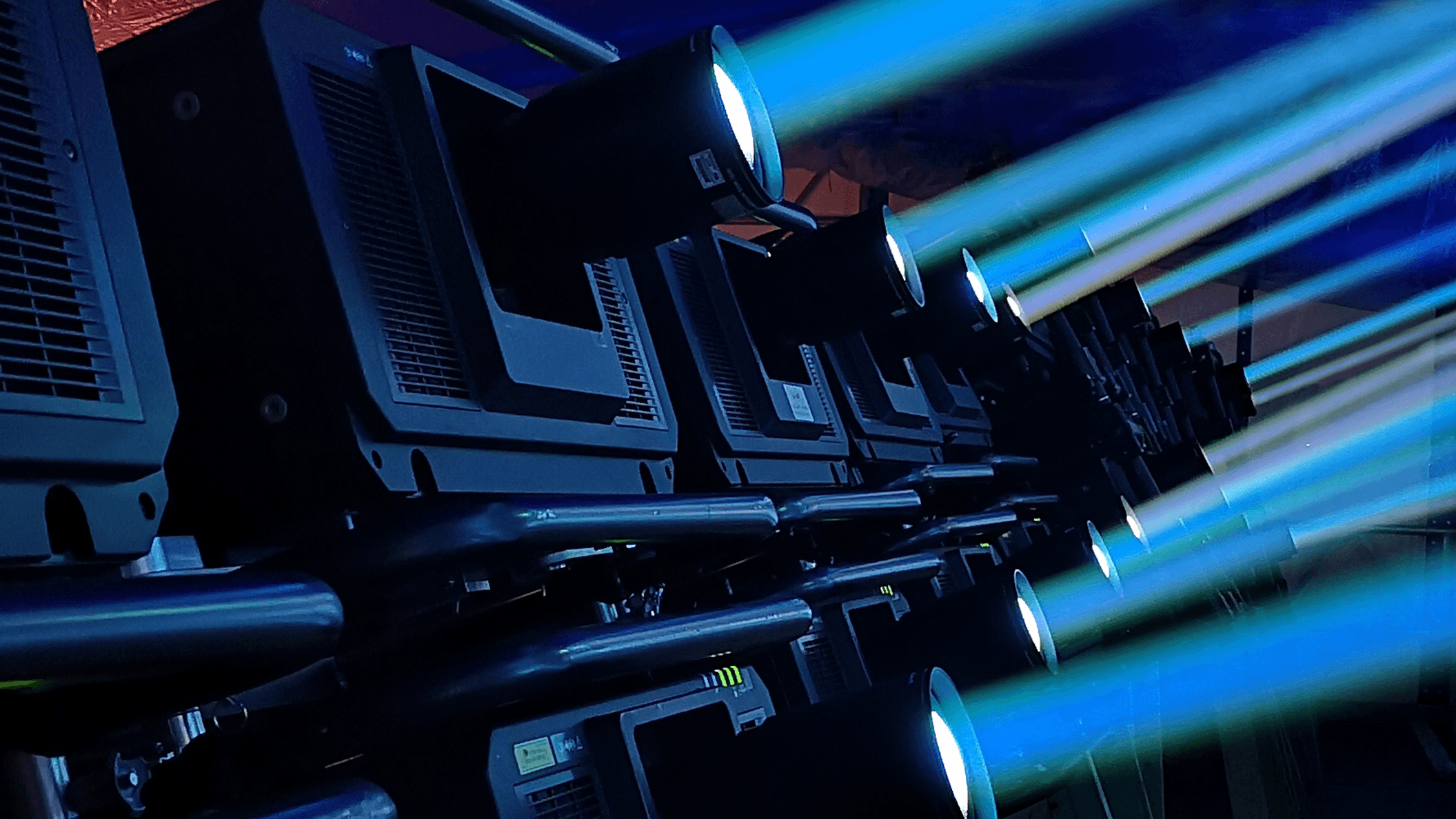 An array of projectors, showcasing Screenberry's exceptional playback efficiency