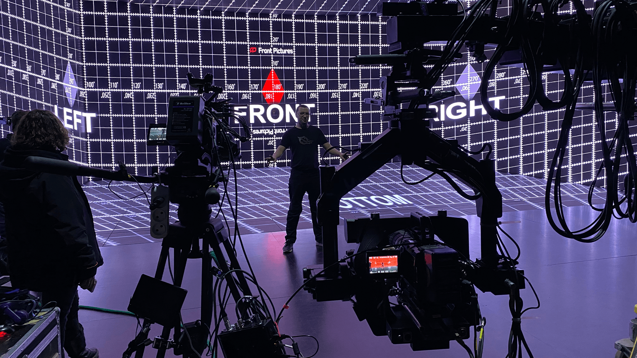 Virtual production studio, equipped with LED volume and a camera on the crane, showcasing Screenberry's support for various capture devices and streaming protocols