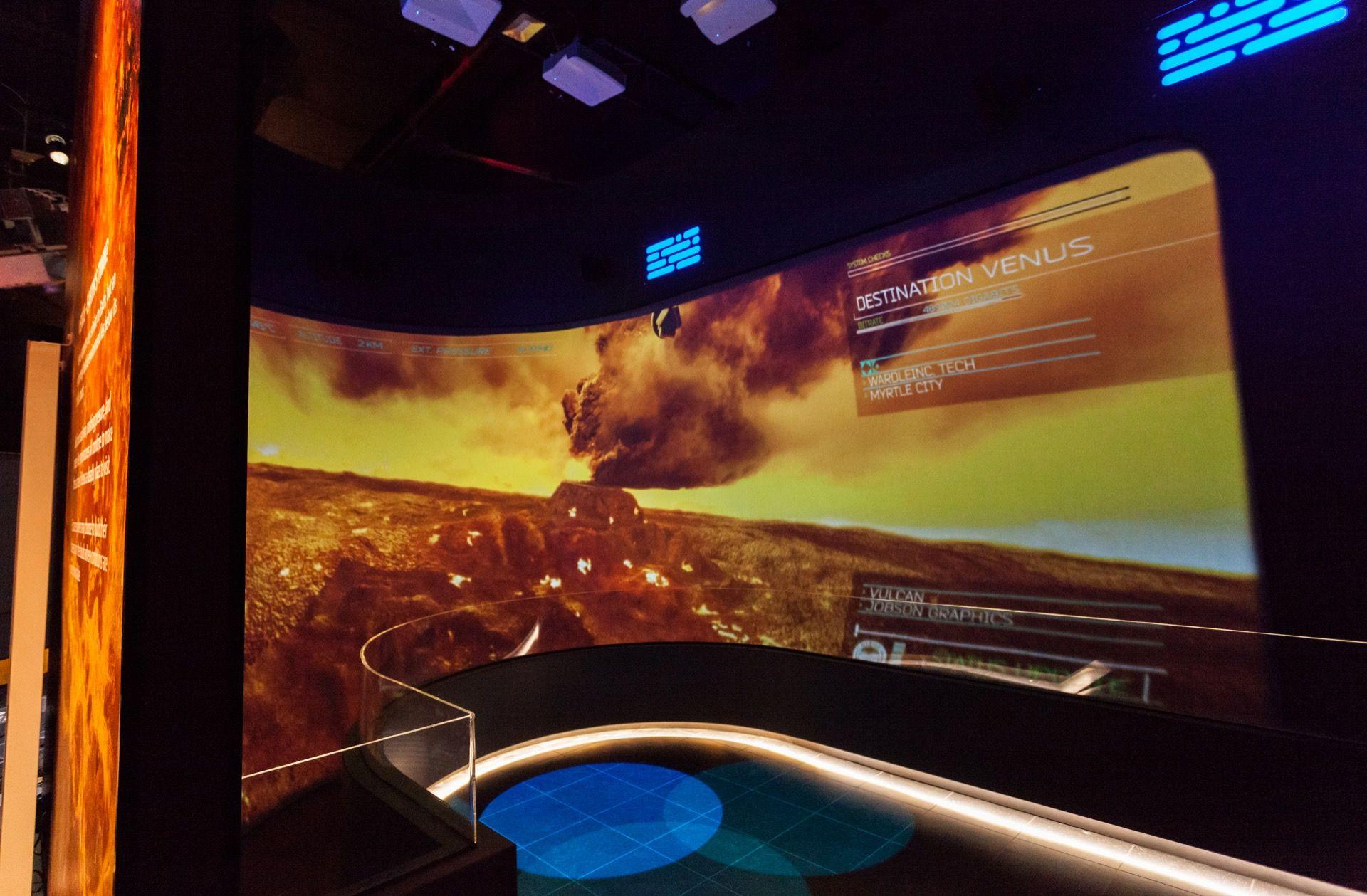 Inside the CAVE-like immersive environment of the “Destination Venus” exhibit at the National Space Centre