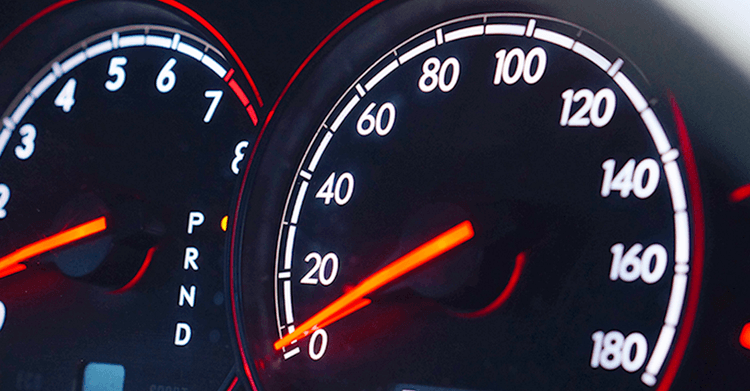 Close-up of a speedometer, symbolizing Screenberry's ultra-low latency video capture capabilities for live events and broadcasts
