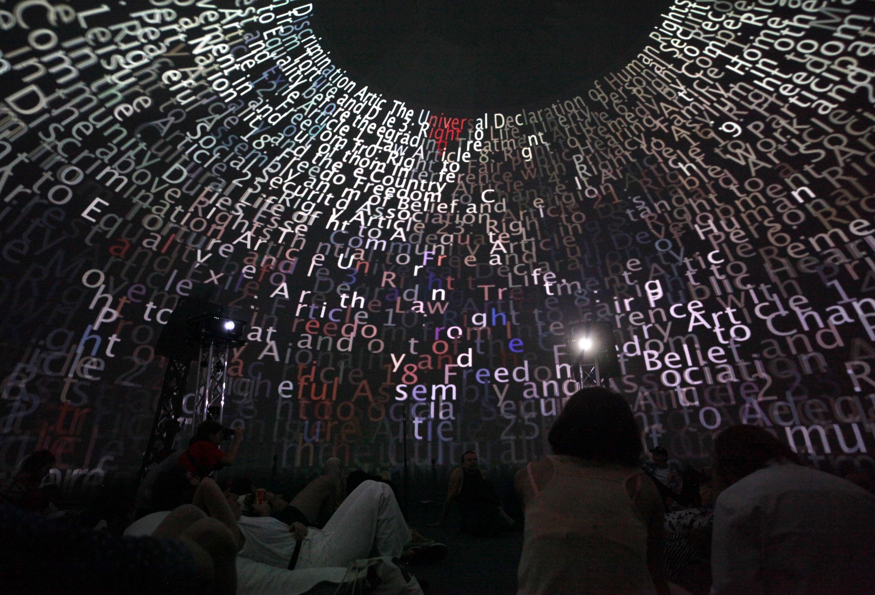 A mobile outdoor projection dome at the Angewandte Festival