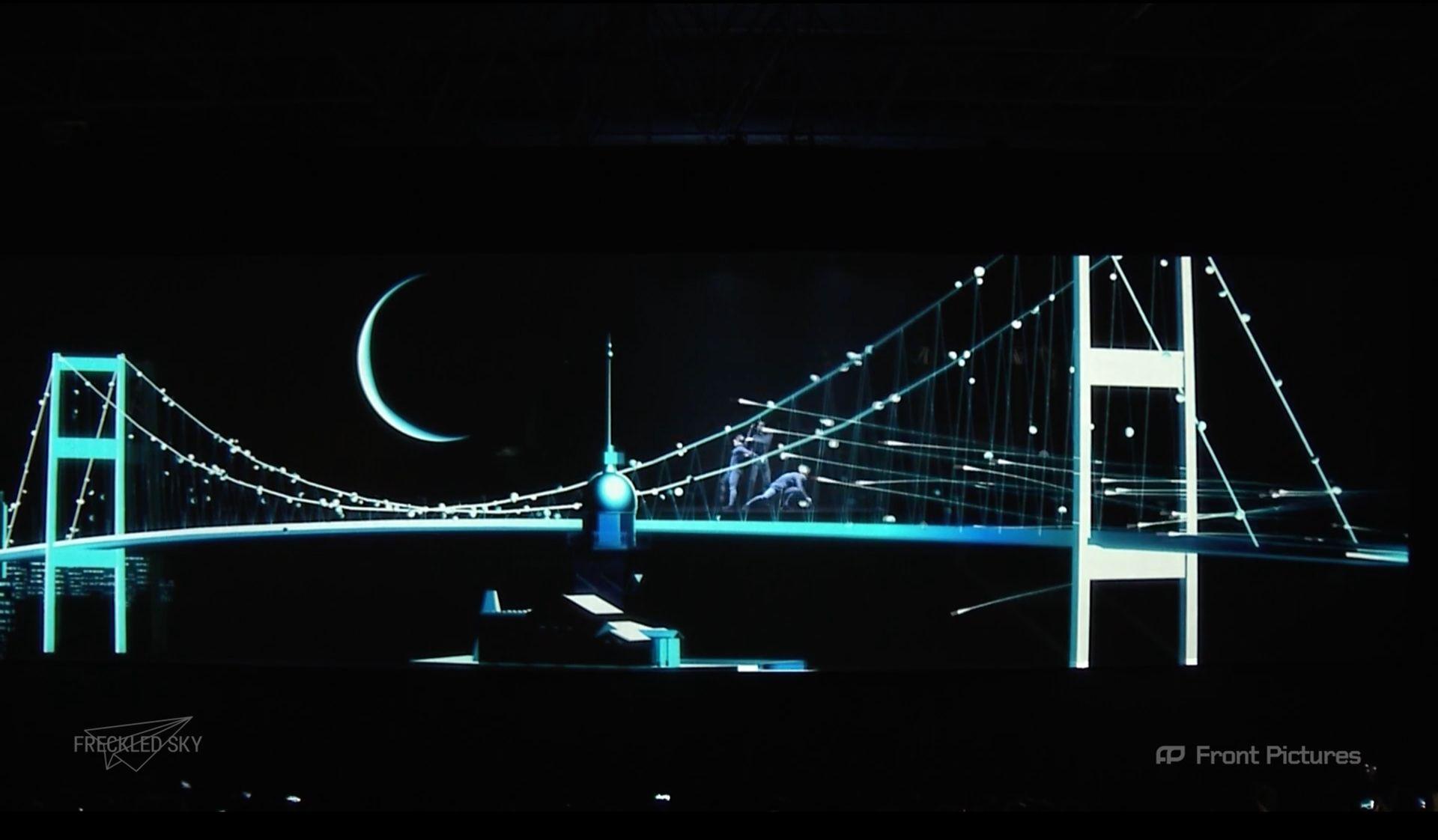 Screenberry-driven visuals on a giant 48x8m projection scrim as part of the spectacular Mercedes-Benz Travego bus reveal show
