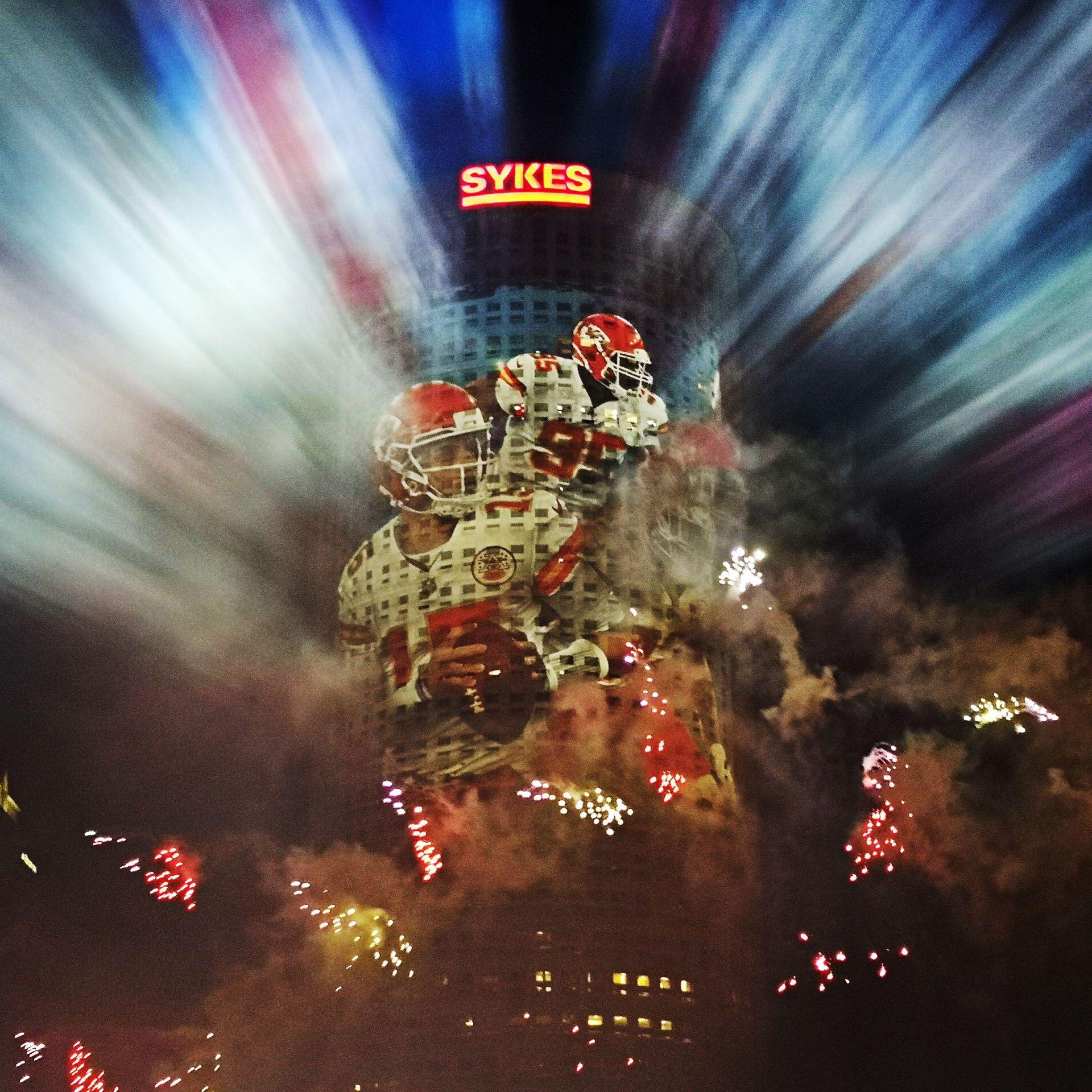 Projection mapping onto Rivergate Tower during Superbowl LV