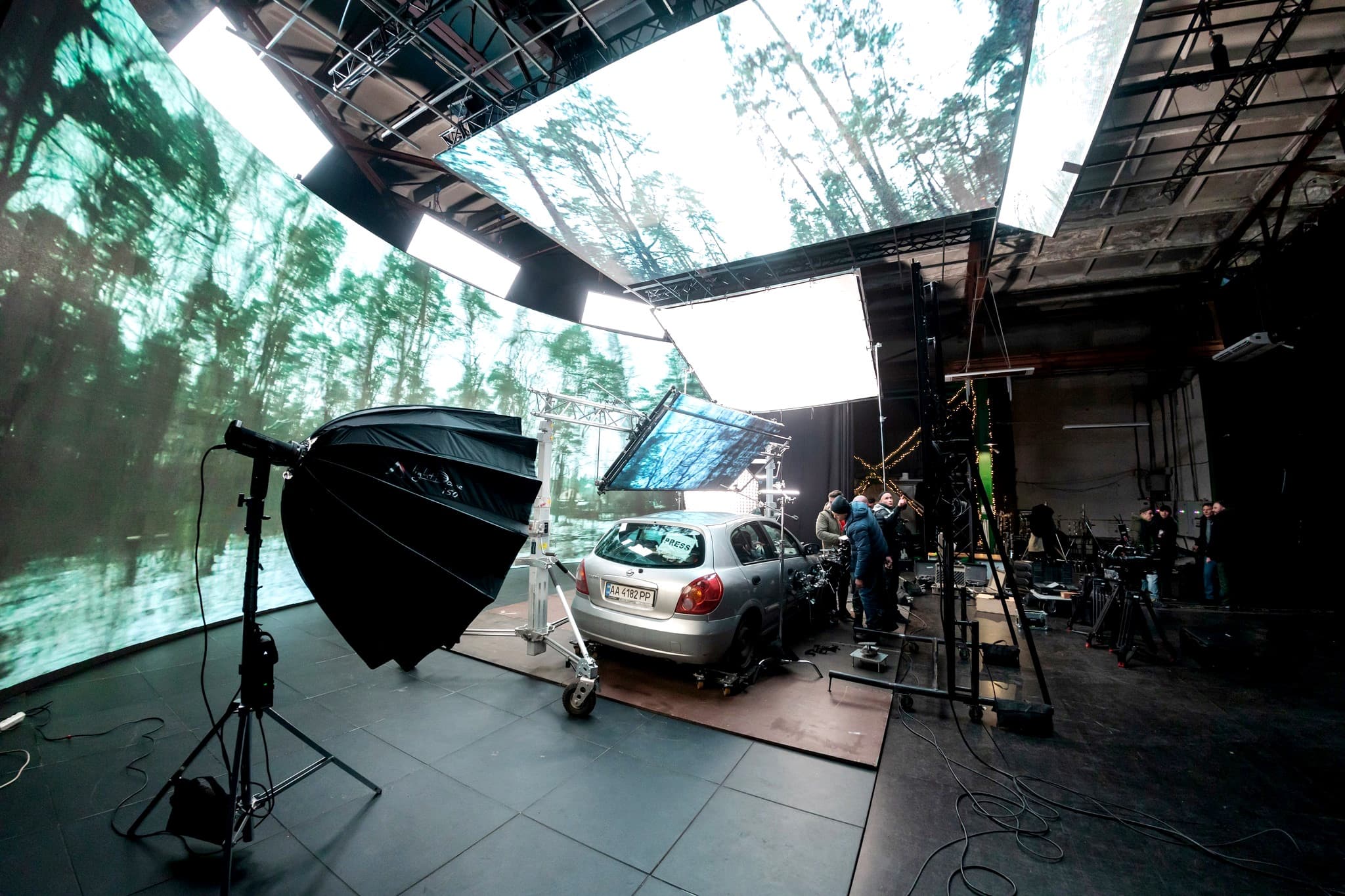 A Screenberry-powered virtual production set for filming a car driving scene.